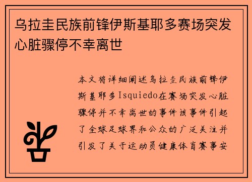 乌拉圭民族前锋伊斯基耶多赛场突发心脏骤停不幸离世